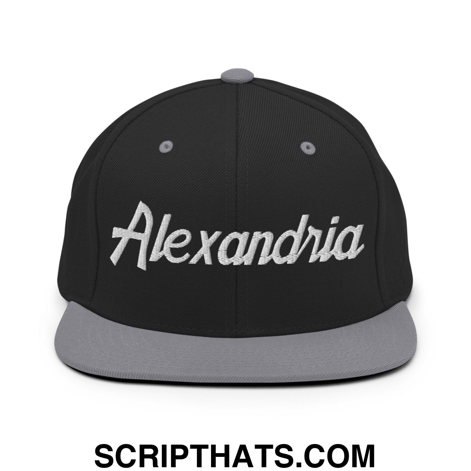 Alexandria Script Snapback Hat Black Silver