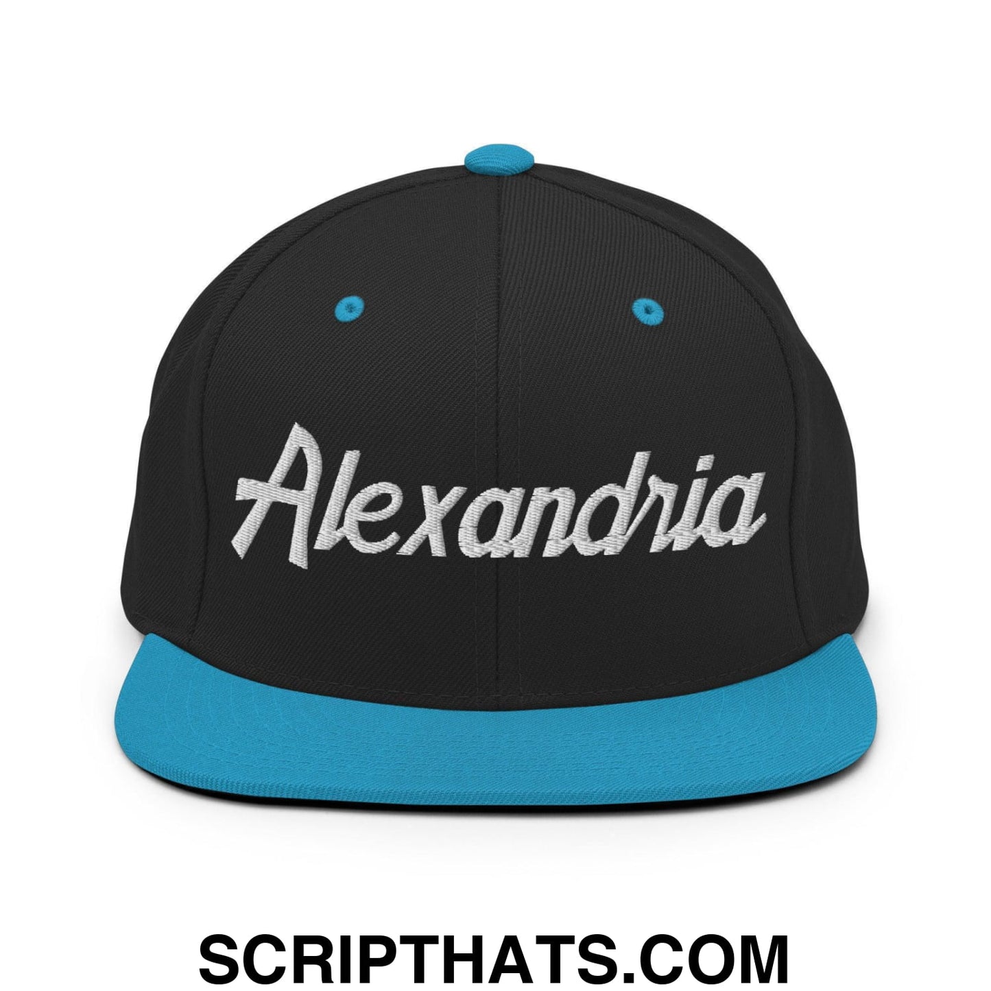 Alexandria Script Snapback Hat Black Teal