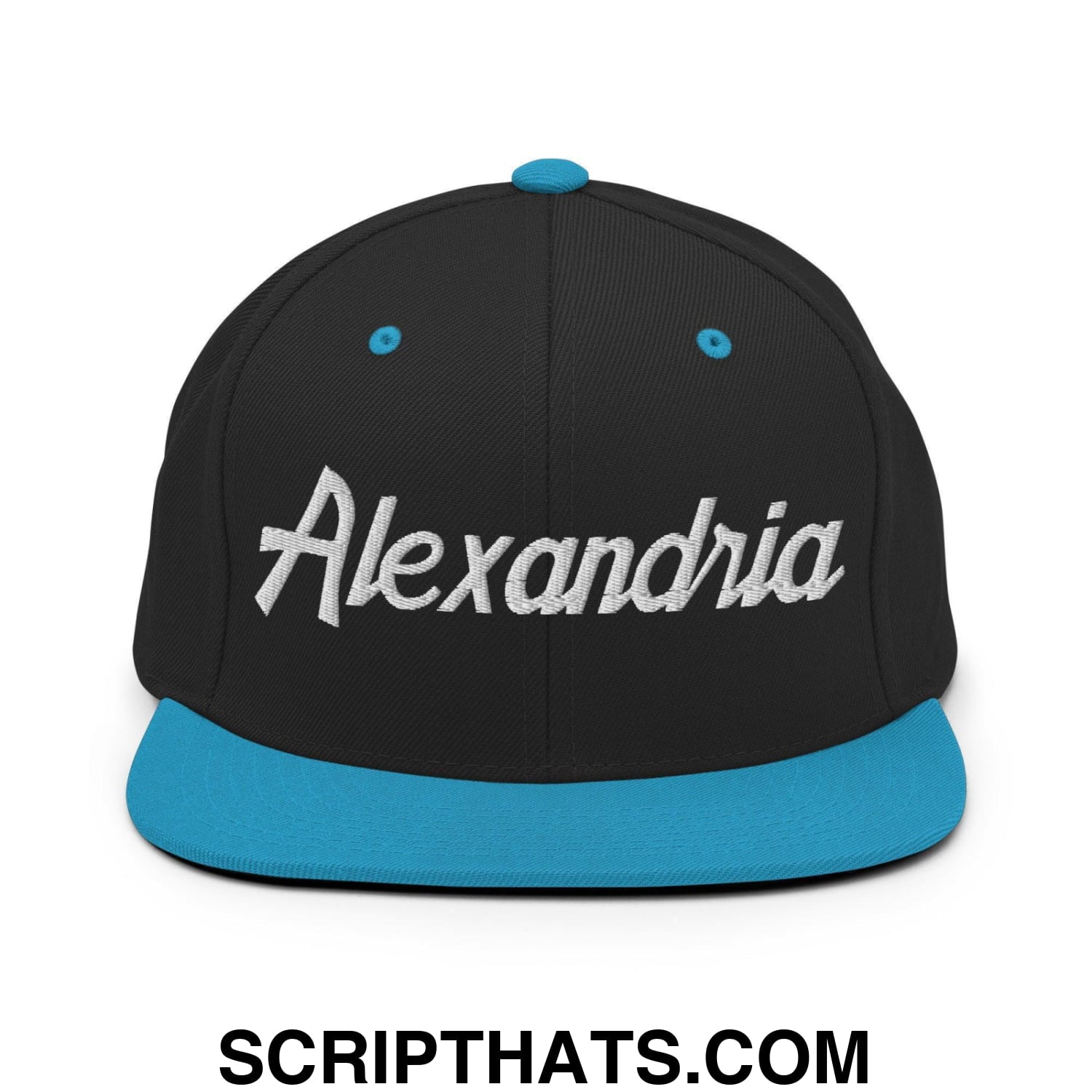 Alexandria Script Snapback Hat Black Teal