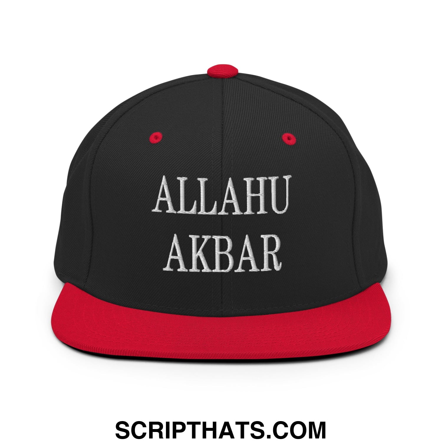 Allahu Akbar MAGA Parody Embroidered Flat Bill Brim Snapback Hat Black Red