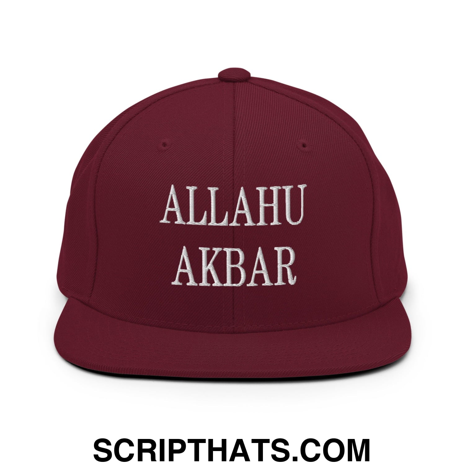 Allahu Akbar MAGA Parody Embroidered Flat Bill Brim Snapback Hat Maroon