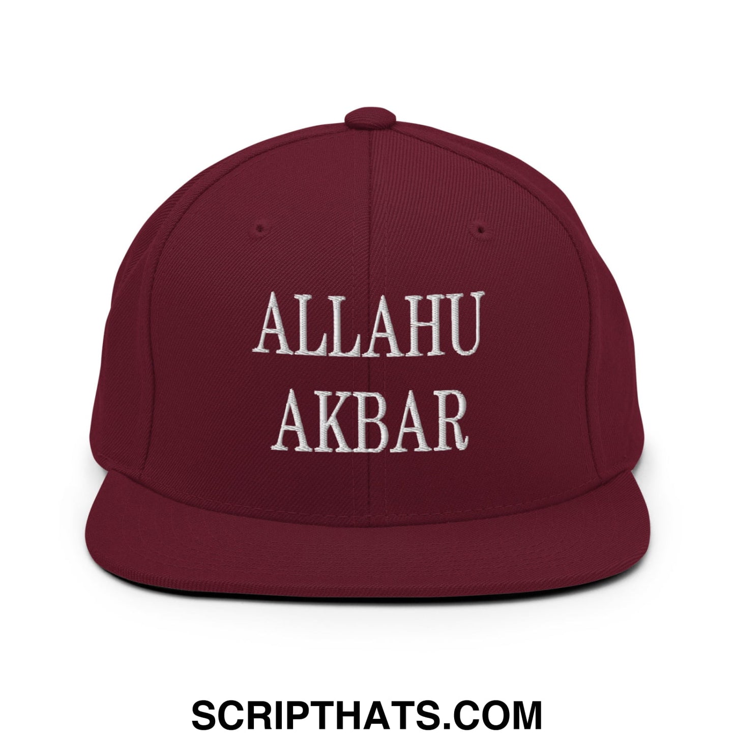 Allahu Akbar MAGA Parody Embroidered Flat Bill Brim Snapback Hat Maroon