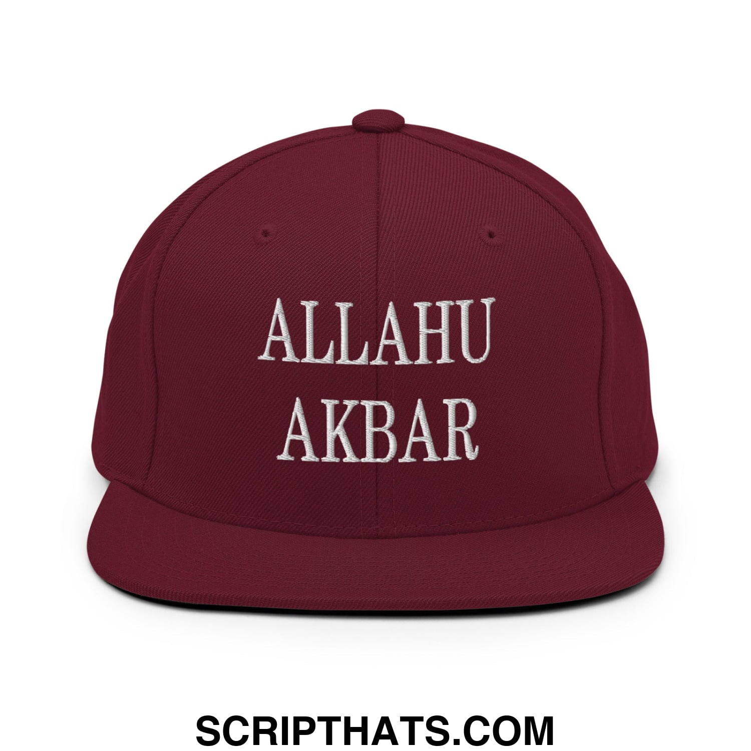 Allahu Akbar MAGA Parody Embroidered Flat Bill Brim Snapback Hat Maroon
