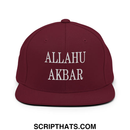 Allahu Akbar MAGA Parody Embroidered Flat Bill Brim Snapback Hat Maroon