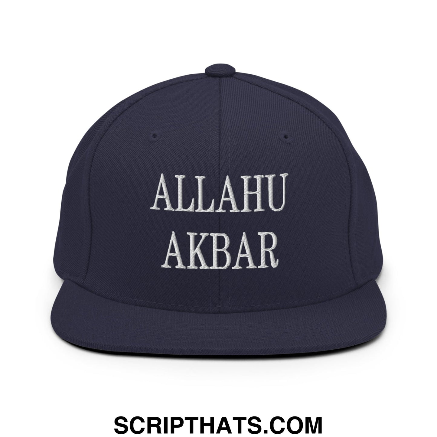 Allahu Akbar MAGA Parody Embroidered Flat Bill Brim Snapback Hat Navy