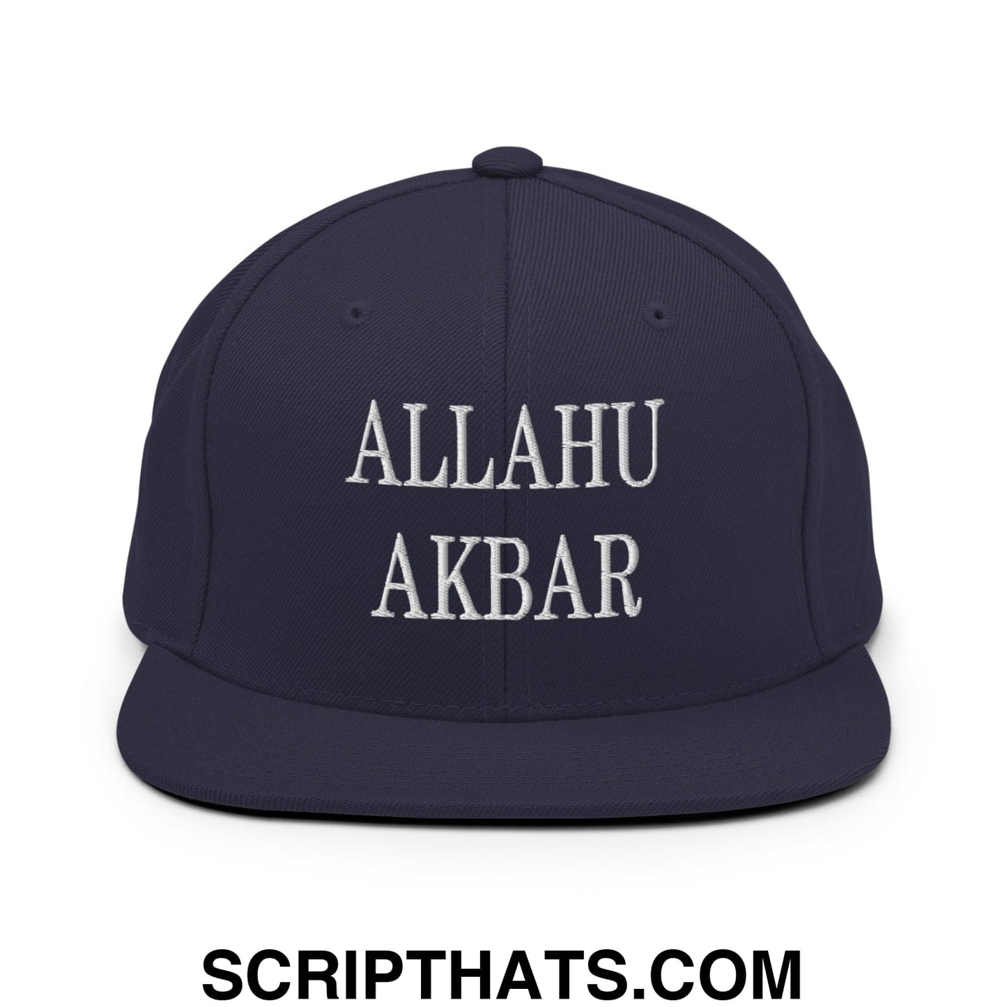 Allahu Akbar MAGA Parody Embroidered Flat Bill Brim Snapback Hat Navy