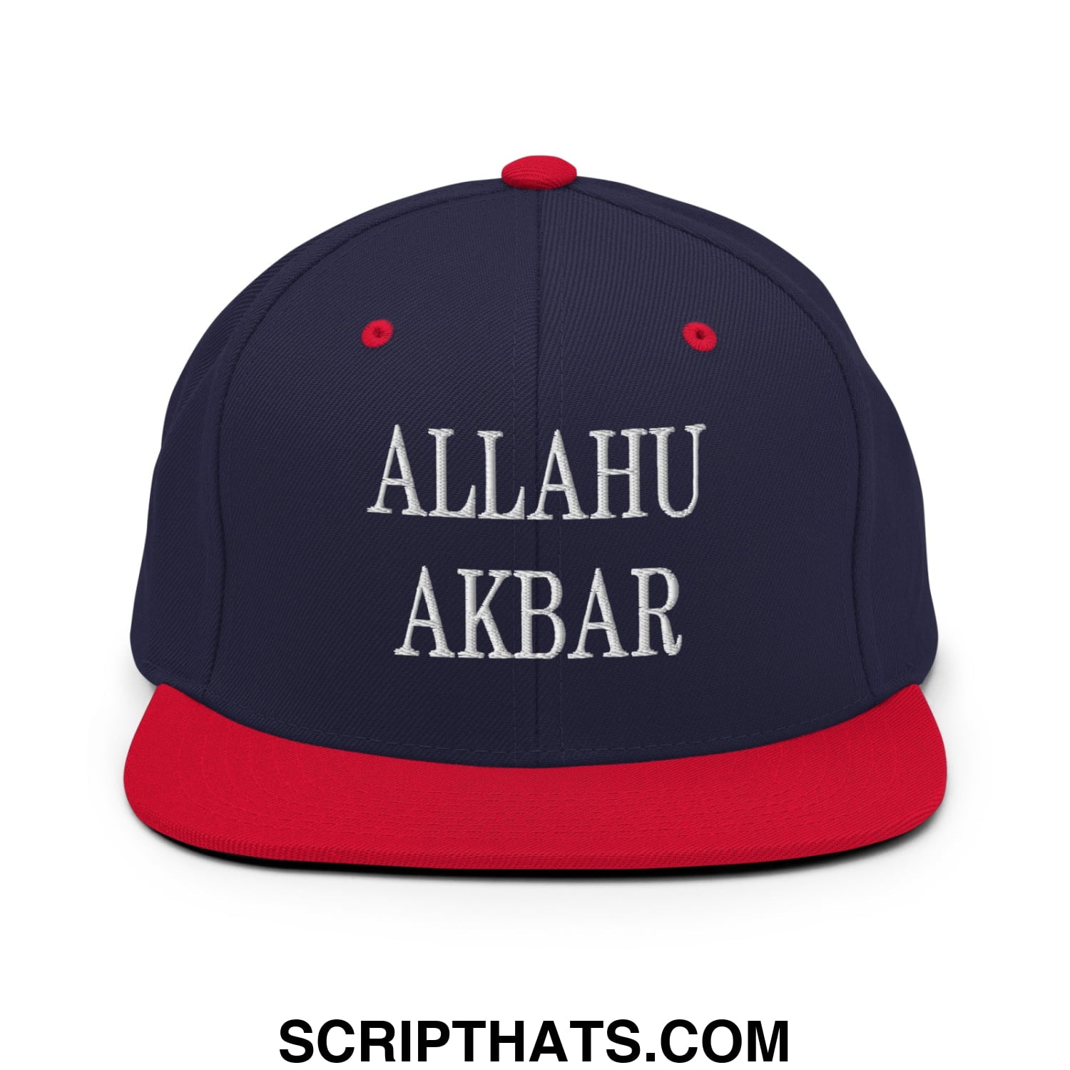 Allahu Akbar MAGA Parody Embroidered Flat Bill Brim Snapback Hat Navy Red