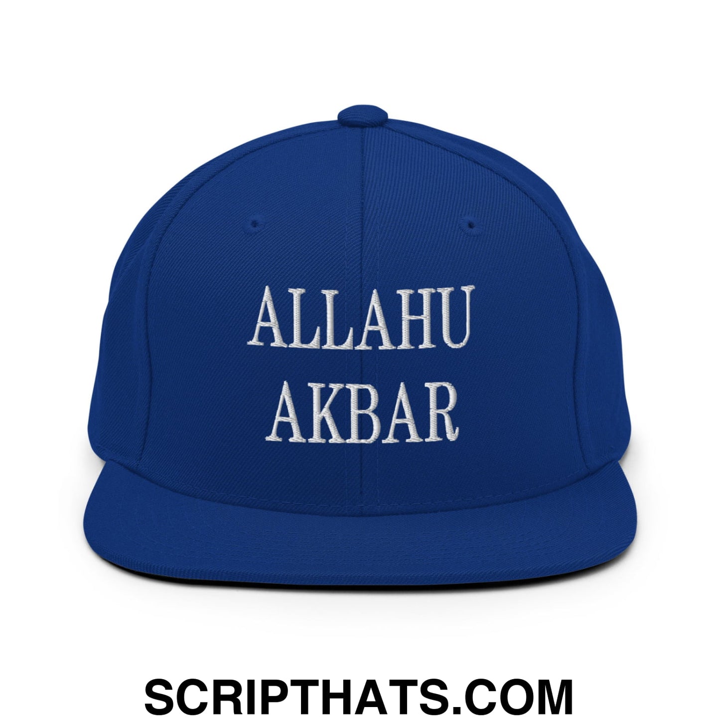 Allahu Akbar MAGA Parody Embroidered Flat Bill Brim Snapback Hat Royal Blue