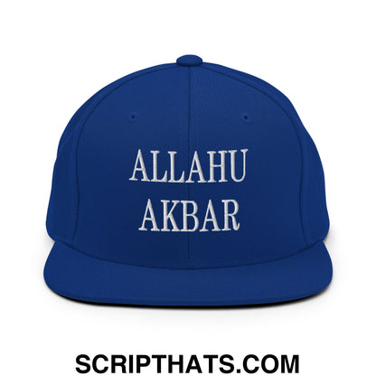 Allahu Akbar MAGA Parody Embroidered Flat Bill Brim Snapback Hat Royal Blue