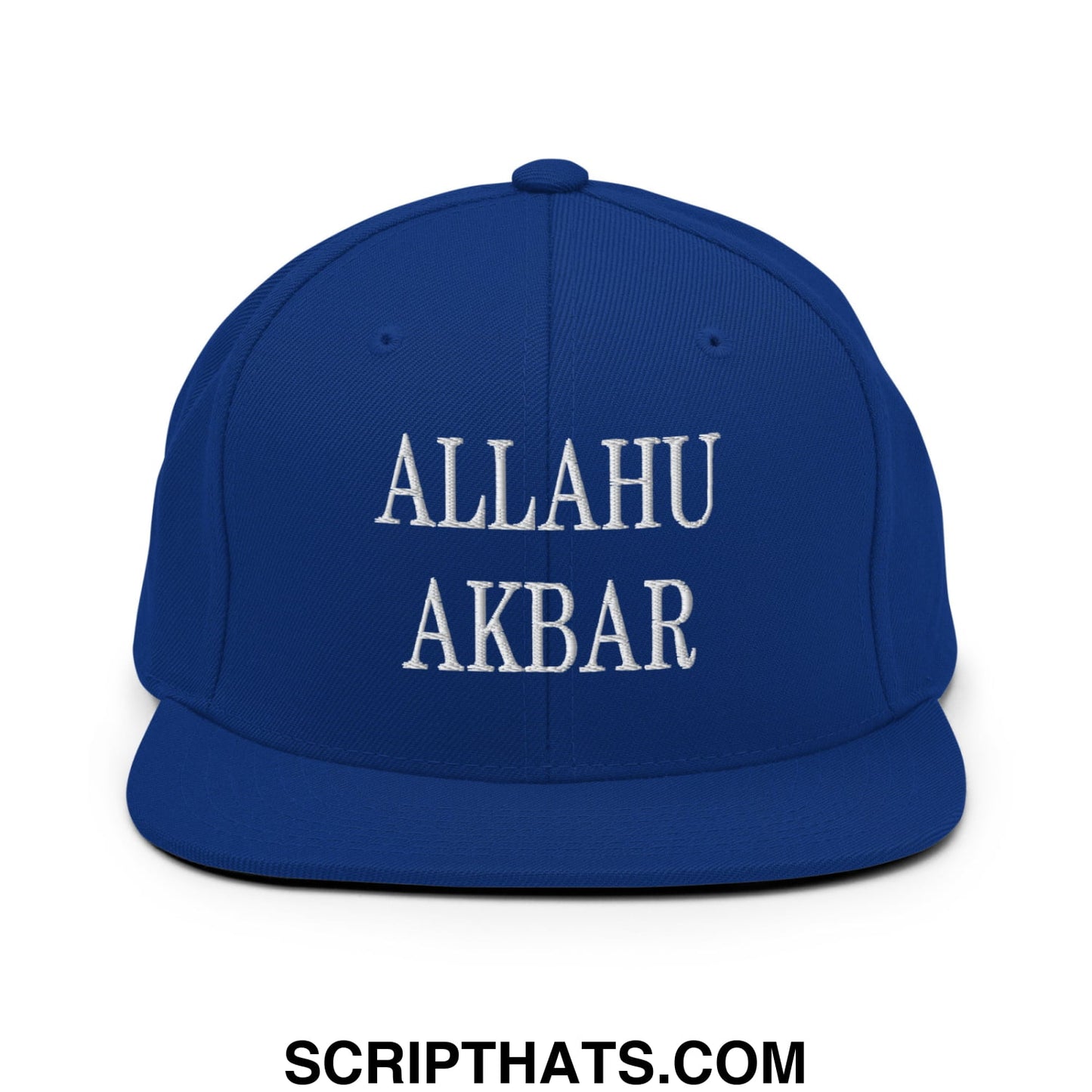 Allahu Akbar MAGA Parody Embroidered Flat Bill Brim Snapback Hat Royal Blue