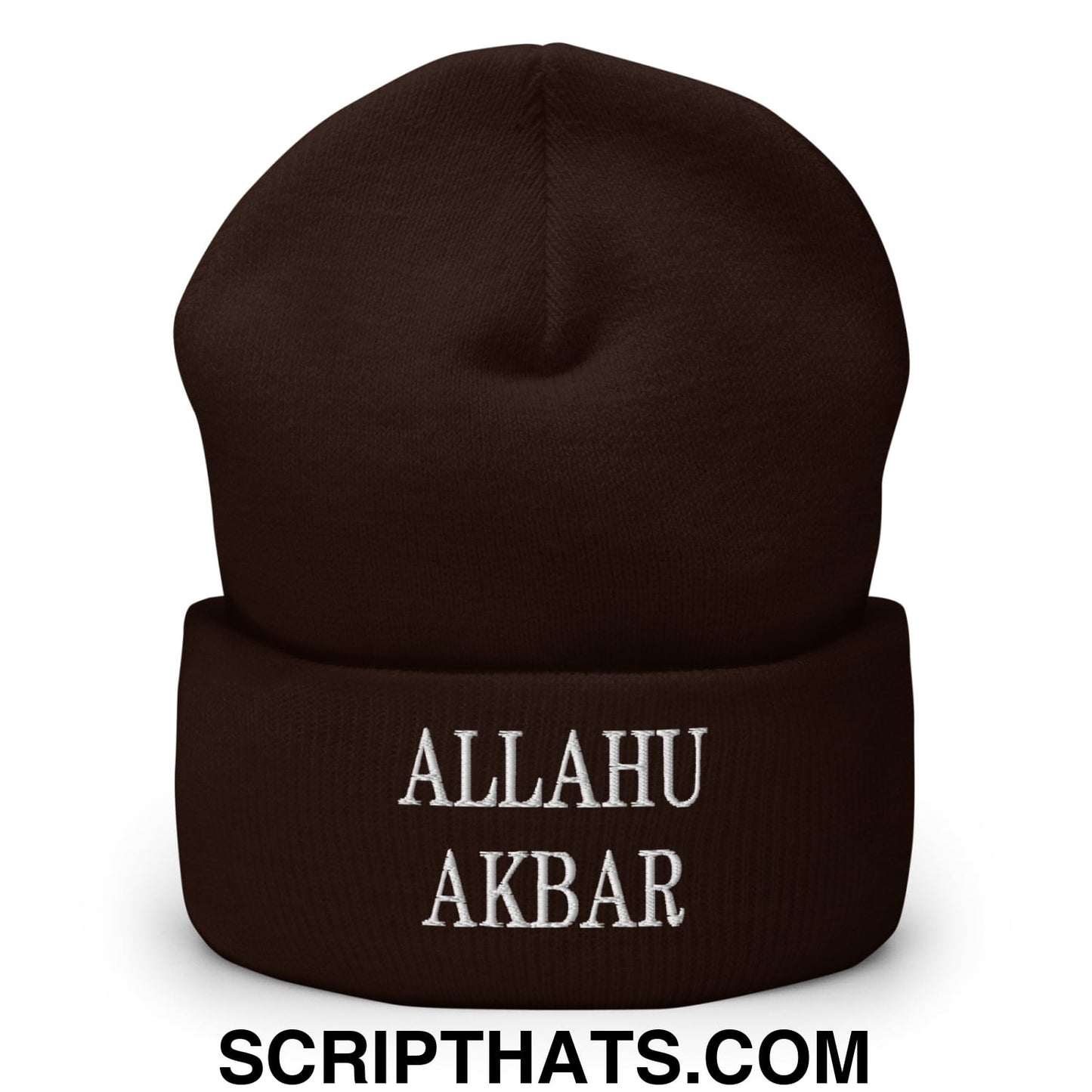 Allahu Akbar MAGA Parody Embroidered Knit Cuffed Beanie Brown