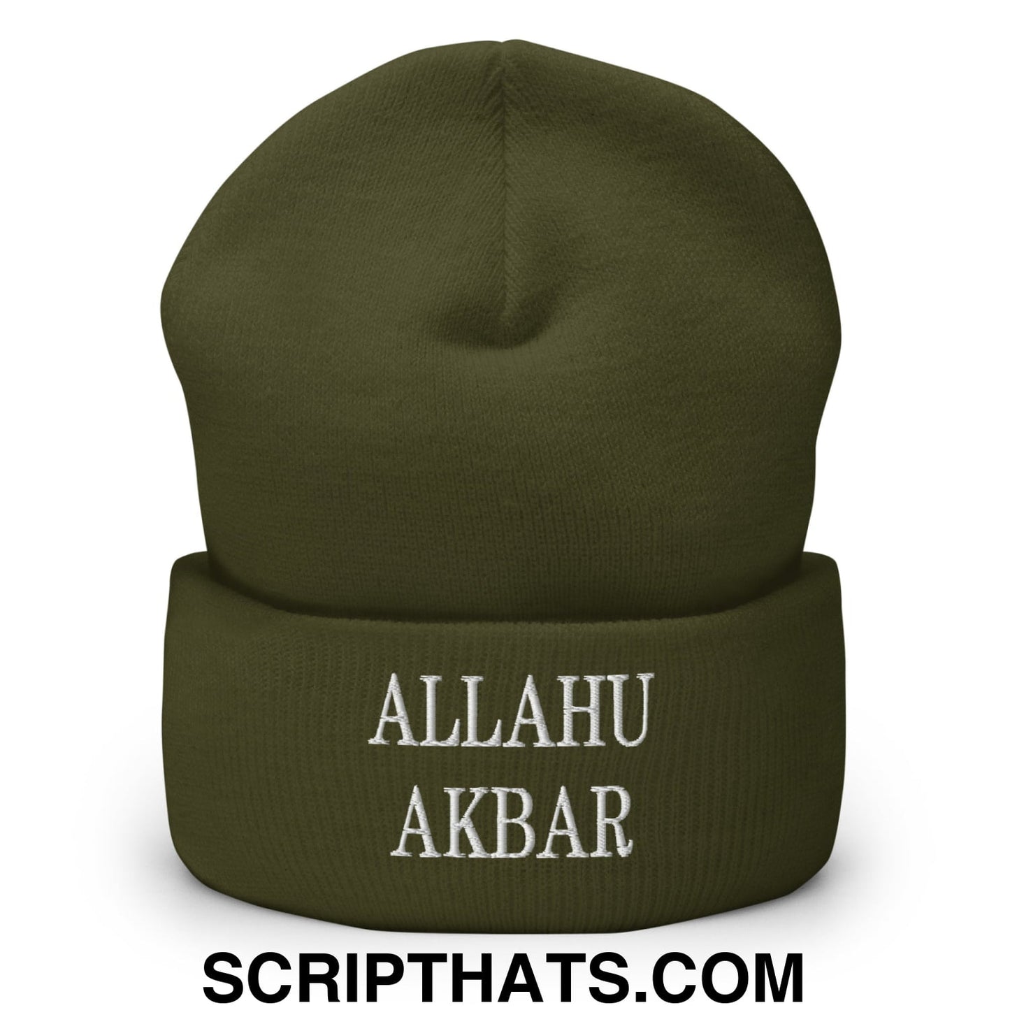 Allahu Akbar MAGA Parody Embroidered Knit Cuffed Beanie Olive