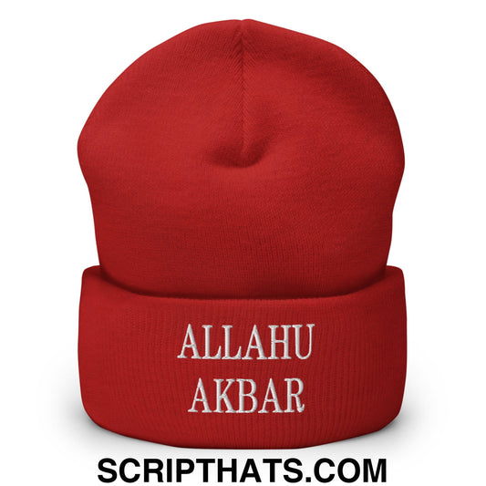 Allahu Akbar MAGA Parody Embroidered Knit Cuffed Beanie Red