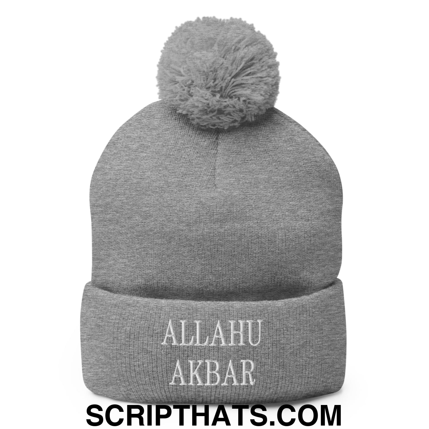 Allahu Akbar MAGA Parody Embroidered Knit Pom Pom Beanie Heather Grey