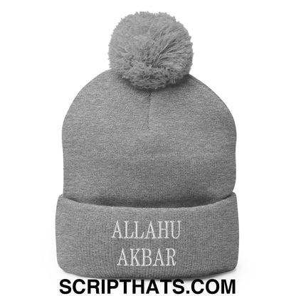 Allahu Akbar MAGA Parody Embroidered Knit Pom Pom Beanie Heather Grey