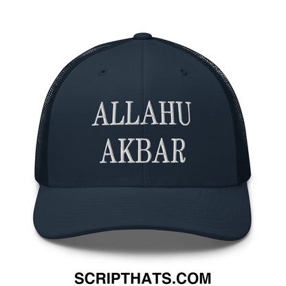 Allahu Akbar MAGA Parody Embroidered Mesh Trucker Hat Navy
