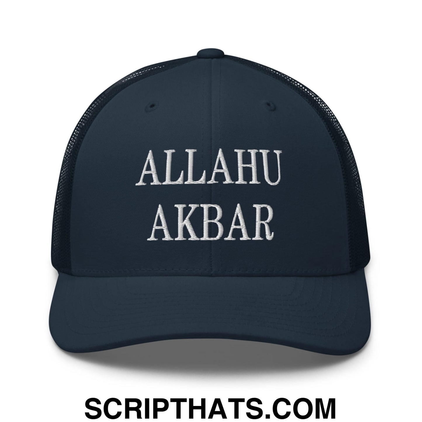 Allahu Akbar MAGA Parody Embroidered Mesh Trucker Hat Navy