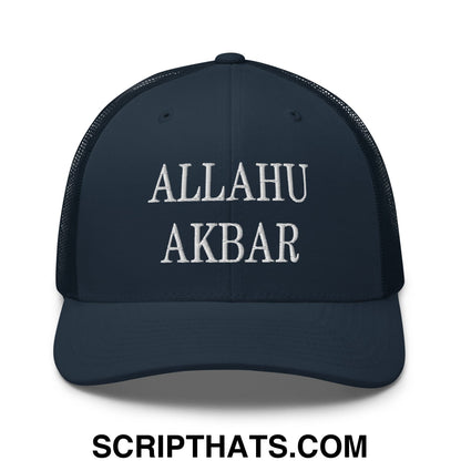 Allahu Akbar MAGA Parody Embroidered Mesh Trucker Hat Navy