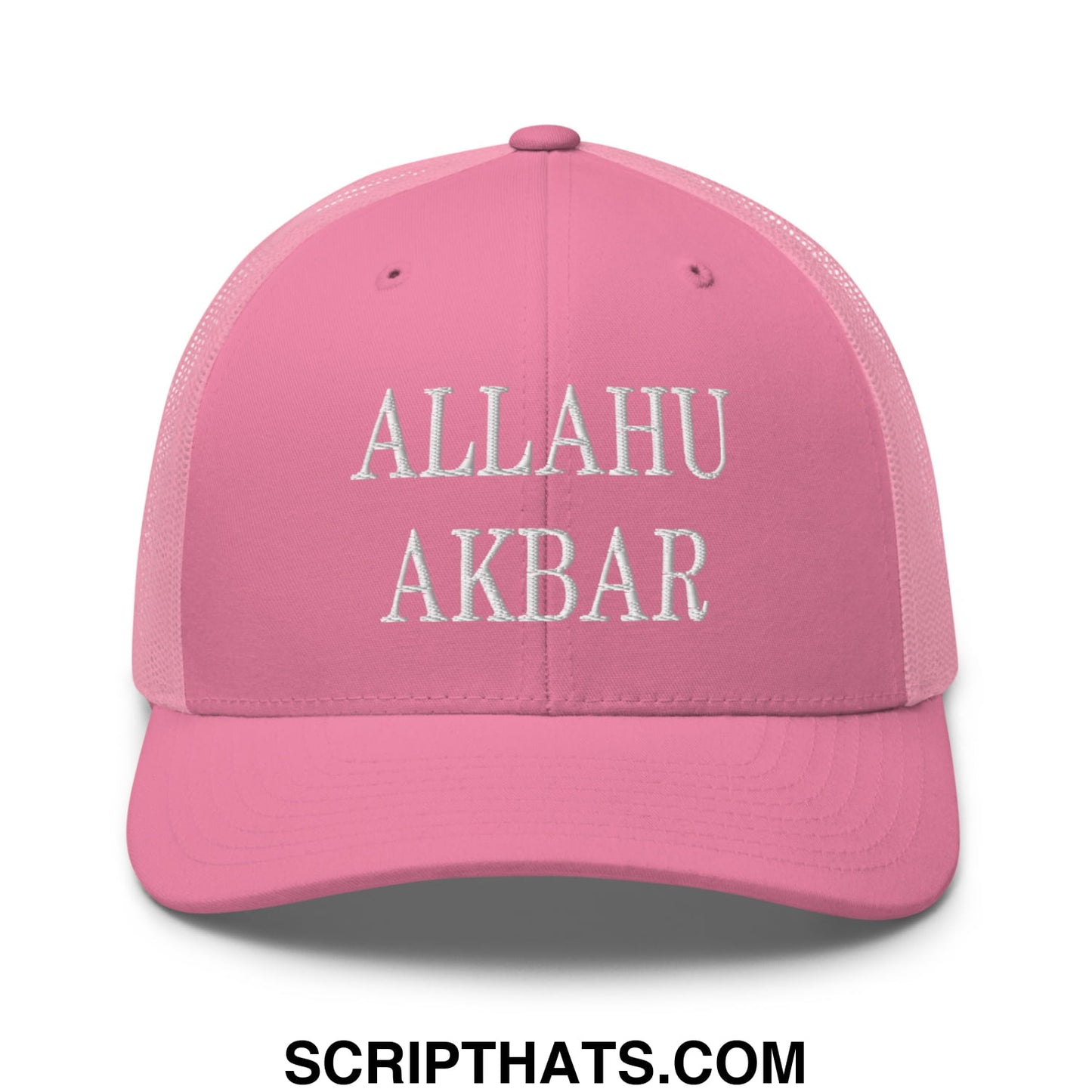 Allahu Akbar MAGA Parody Embroidered Mesh Trucker Hat Pink