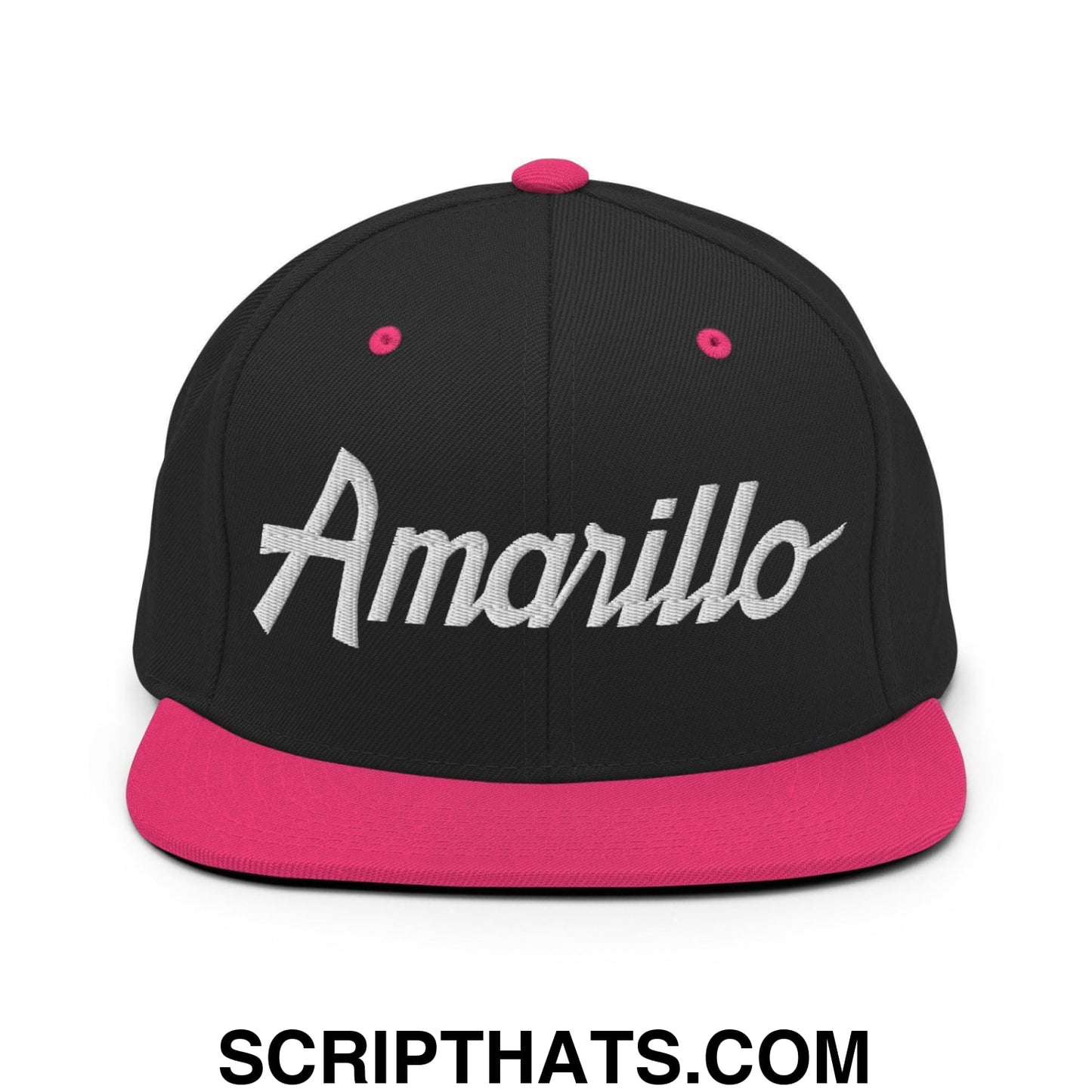 Amarillo Script Snapback Hat Black Neon Pink