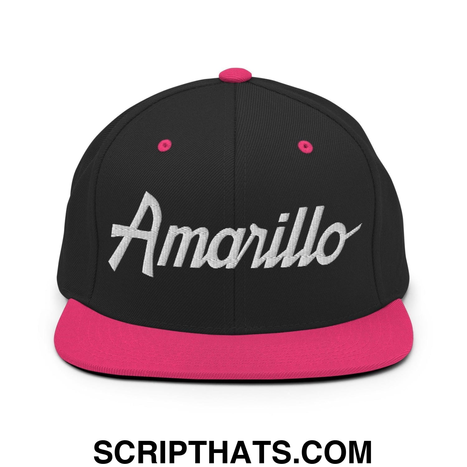 Amarillo Script Snapback Hat Black Neon Pink