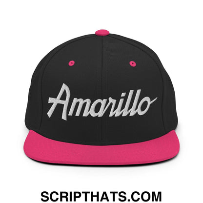 Amarillo Script Snapback Hat Black Neon Pink