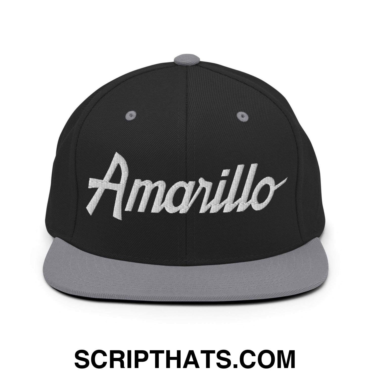 Amarillo Script Snapback Hat Black Silver