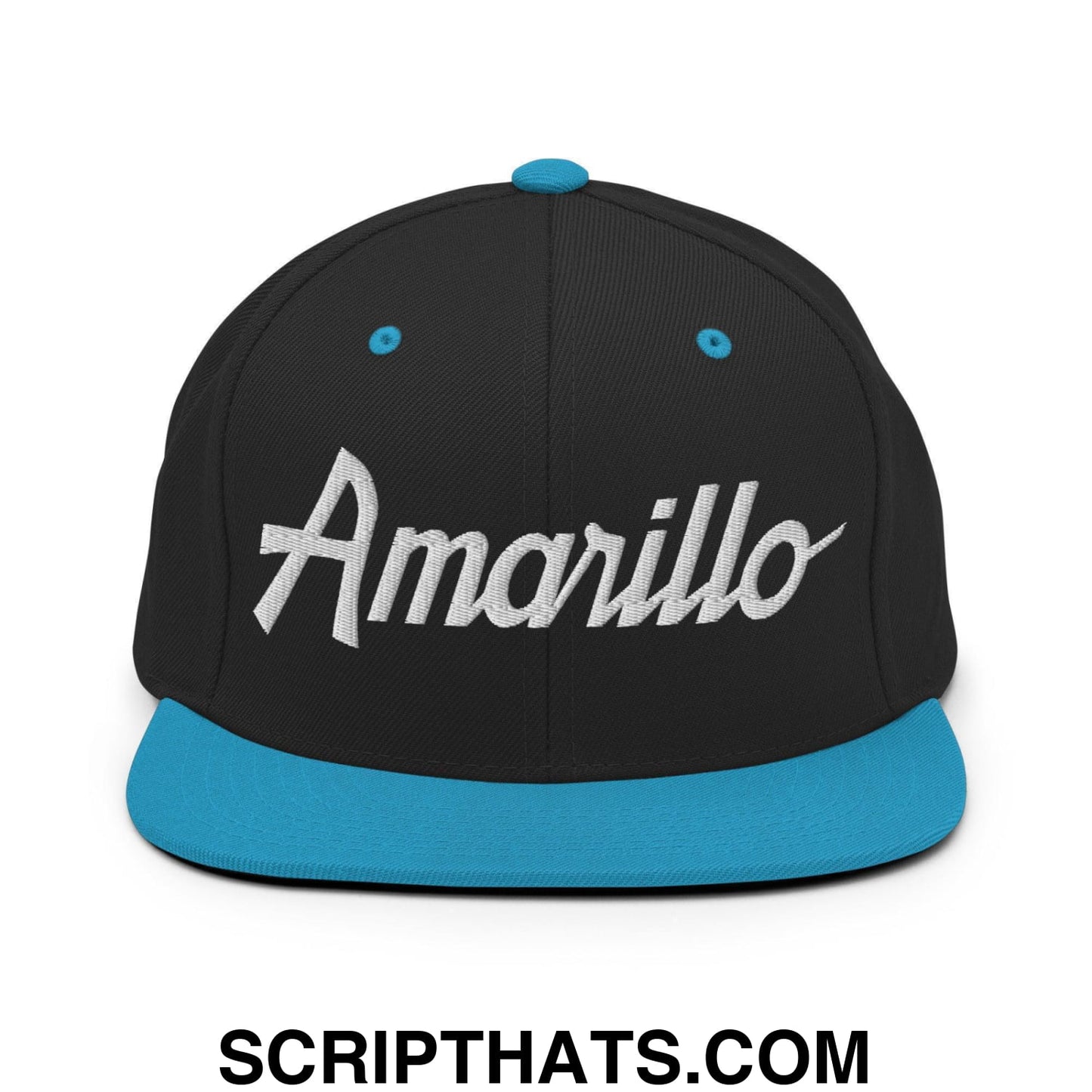 Amarillo Script Snapback Hat Black Teal