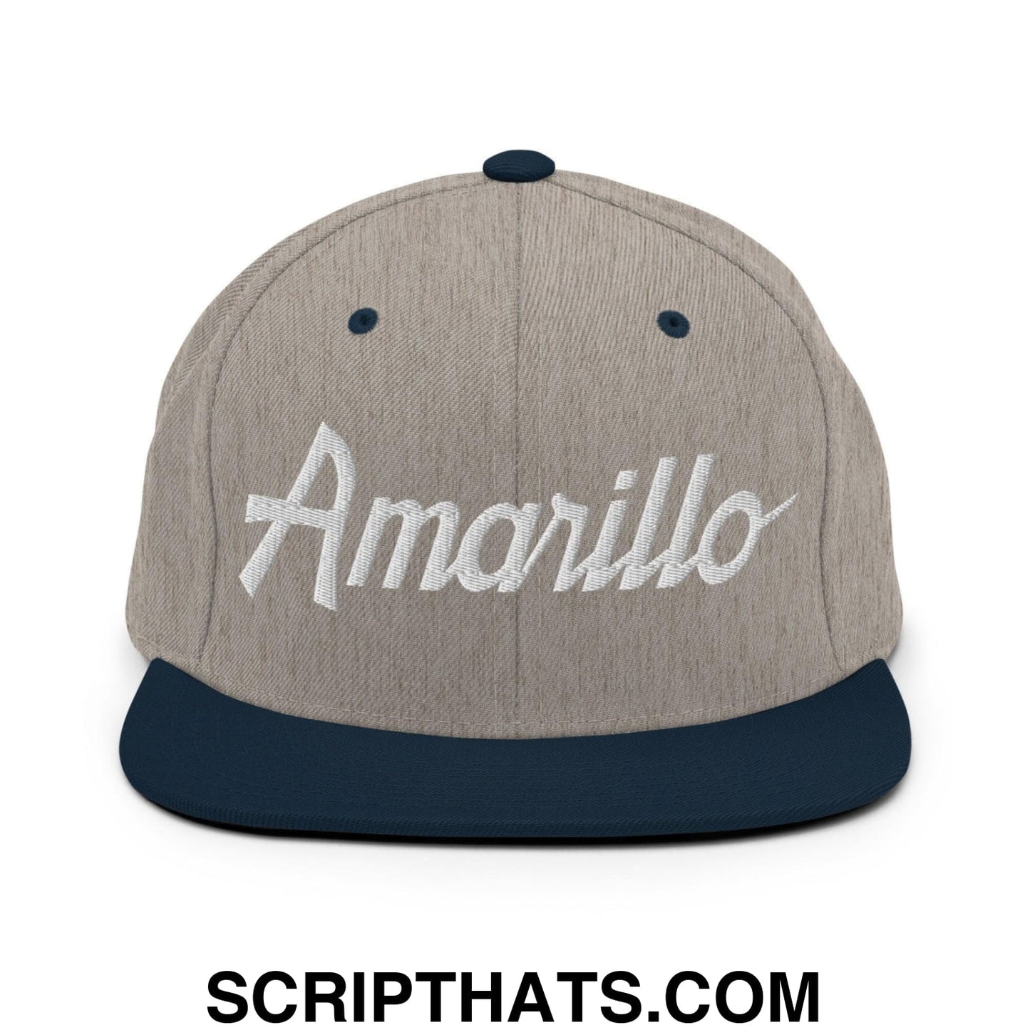 Amarillo Script Snapback Hat Heather Grey Navy