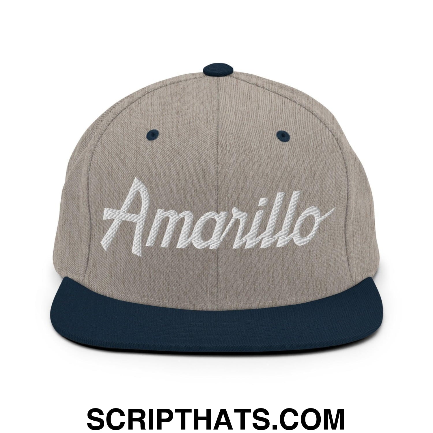 Amarillo Script Snapback Hat Heather Grey Navy