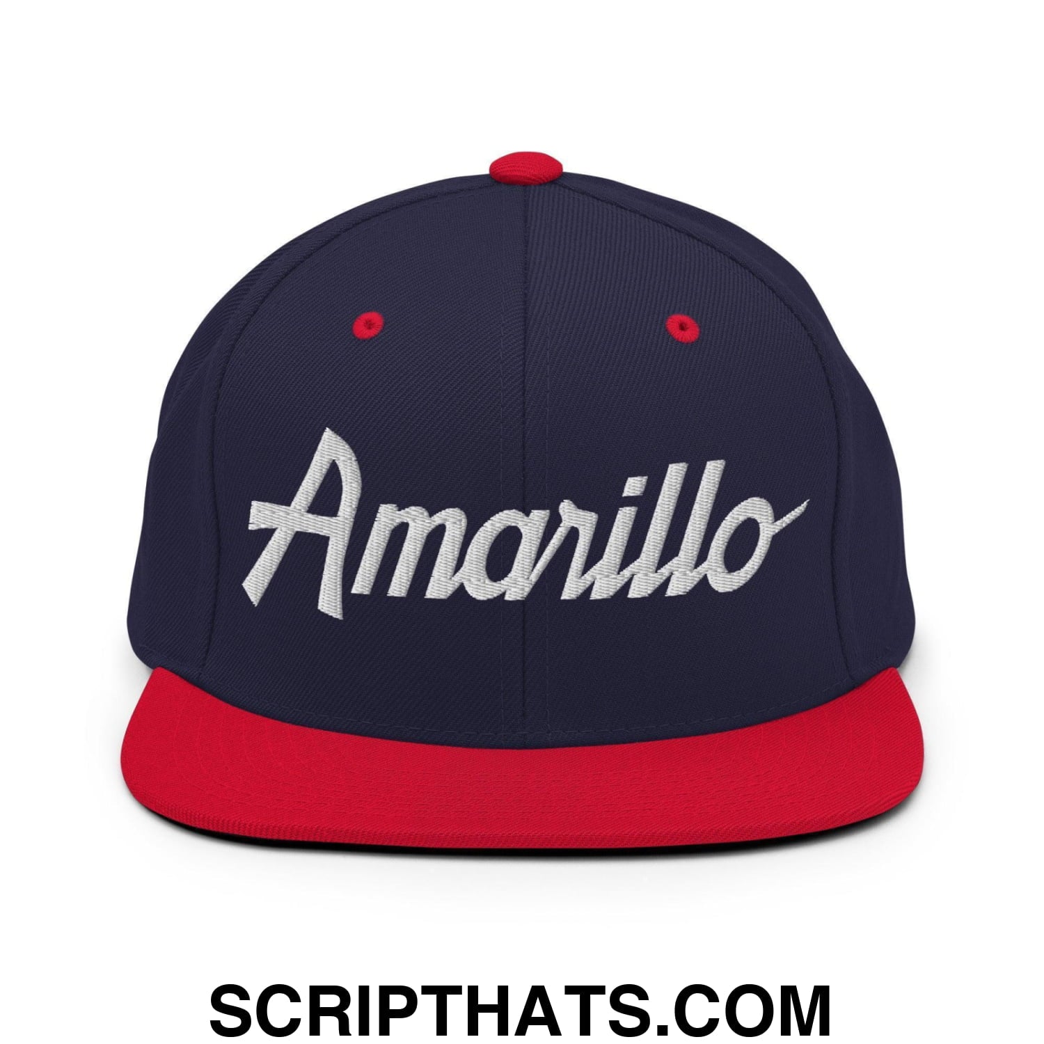 Amarillo Script Snapback Hat Navy Red