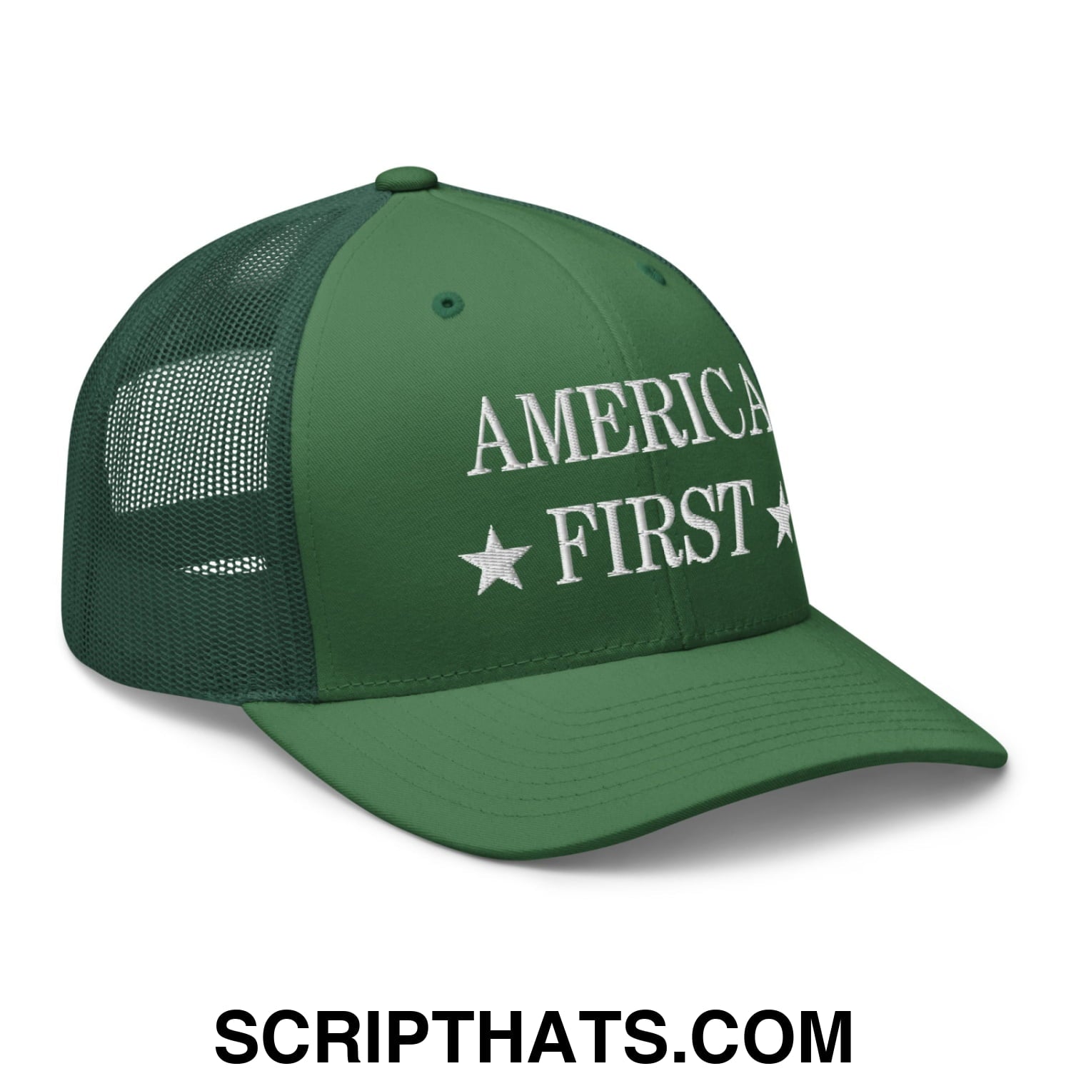 America First Embroidered Mesh Trucker Hat Evergreen