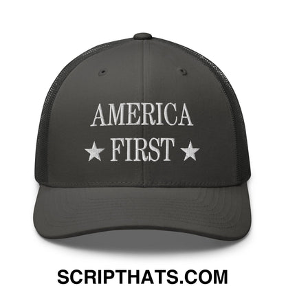 America First Embroidered Mesh Trucker Hat Charcoal