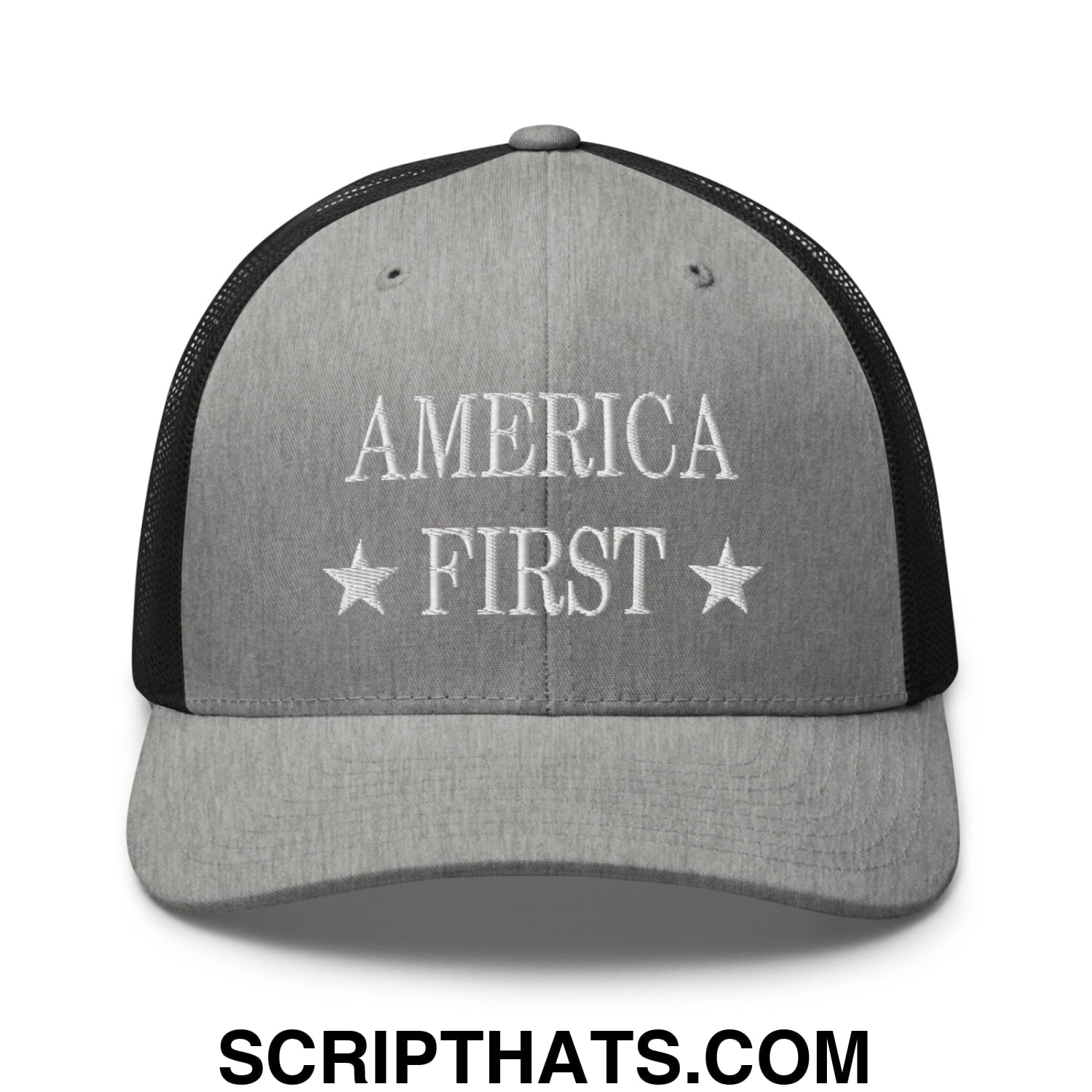 America First Embroidered Mesh Trucker Hat Heather Black