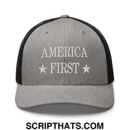 America First Embroidered Mesh Trucker Hat Heather Black