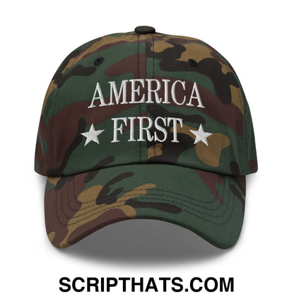 America First Embroidered Unstructured Dad Hat Green Camo