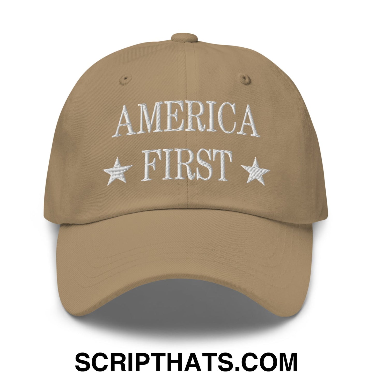 America First Embroidered Unstructured Dad Hat Khaki