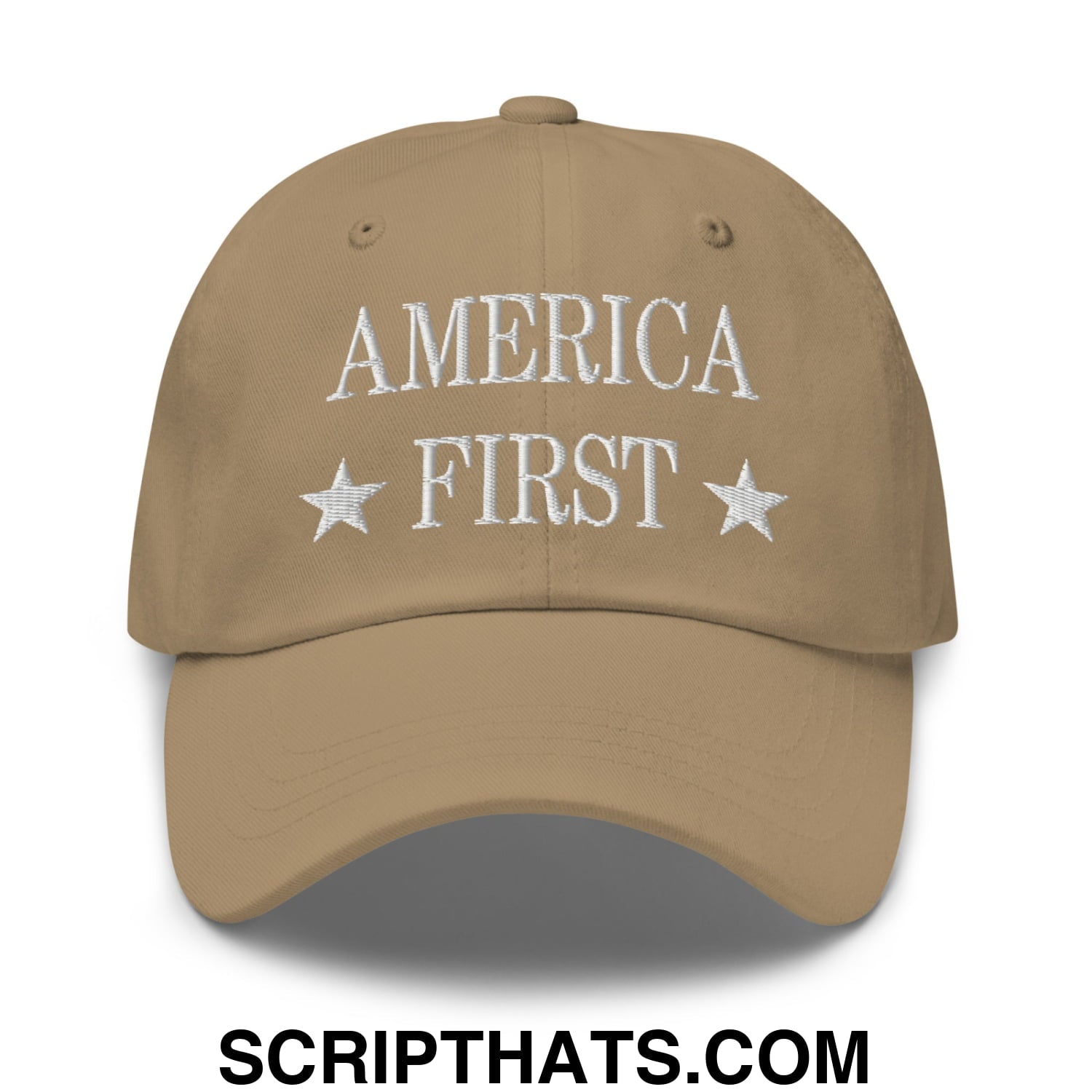 America First Embroidered Unstructured Dad Hat Khaki
