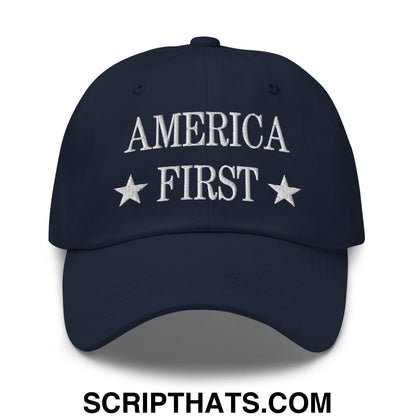 America First Embroidered Unstructured Dad Hat Navy