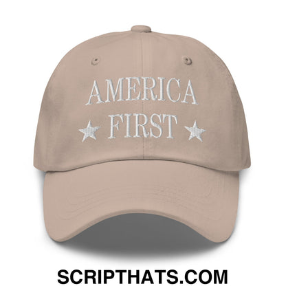America First Embroidered Unstructured Dad Hat Stone