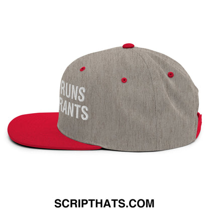 America Runs On Immigrants Embroidered Flat Bill Brim Snapback Hat Heather Grey Red