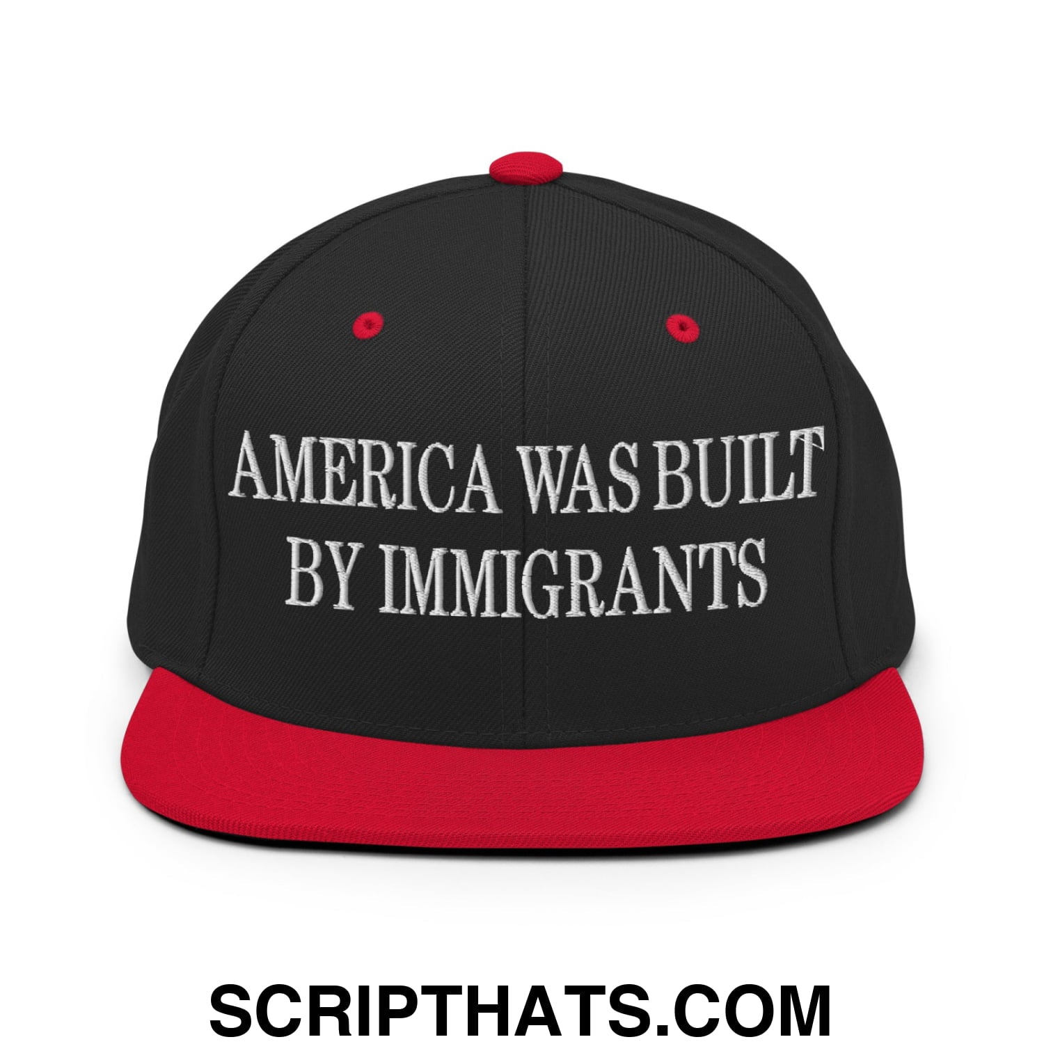 America Was Built By Immigrants Embroidered Flat Bill Brim Snapback Hat Black Red