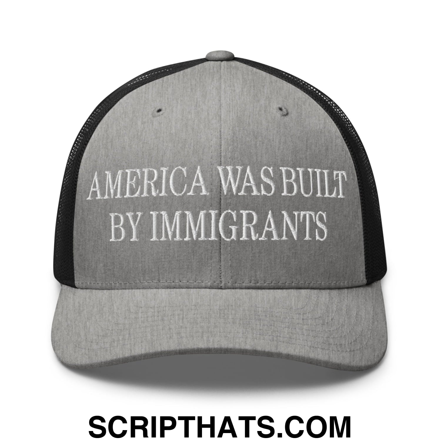America Was Built By Immigrants Embroidered Mesh Trucker Hat Heather Black