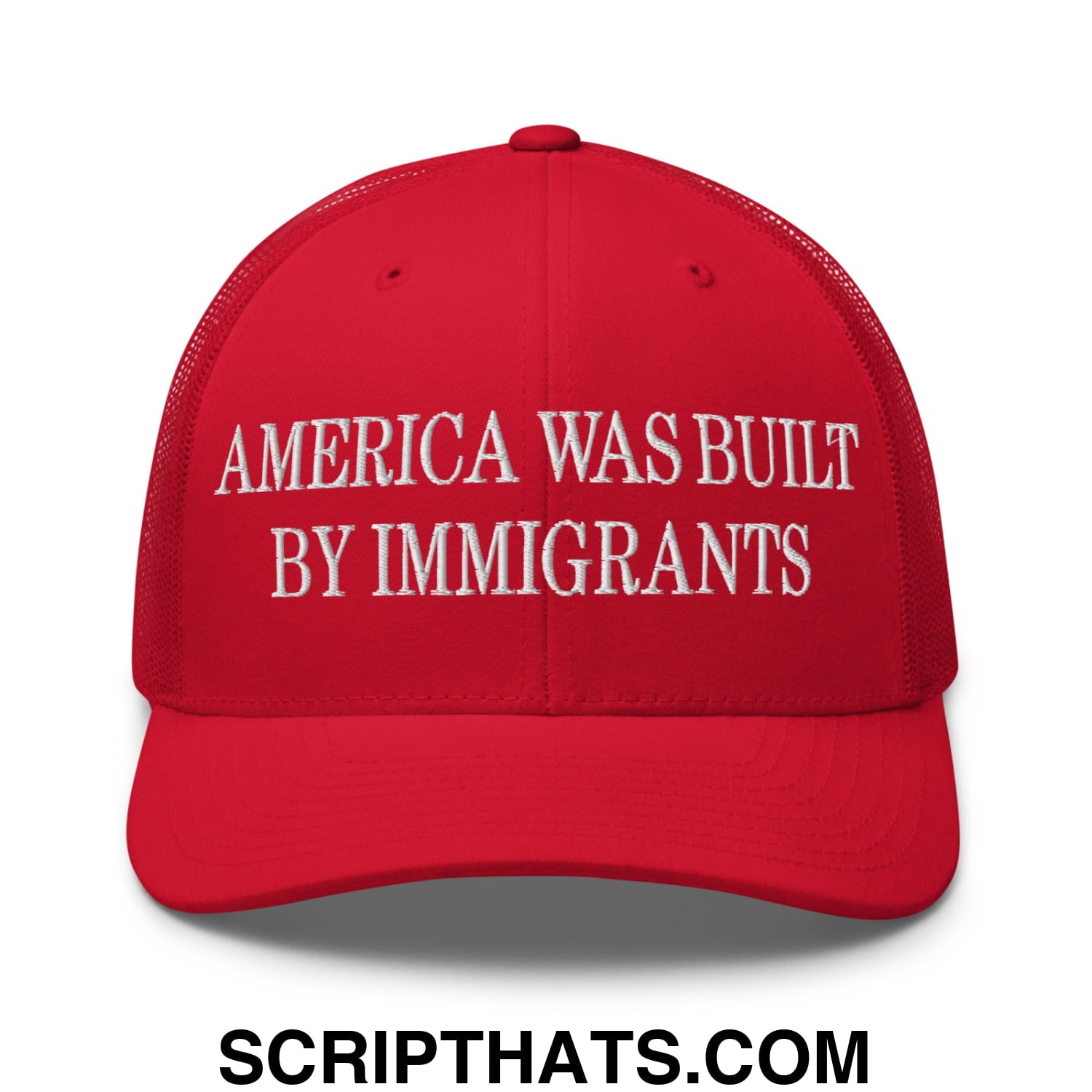 America Was Built By Immigrants Embroidered Mesh Trucker Hat Red
