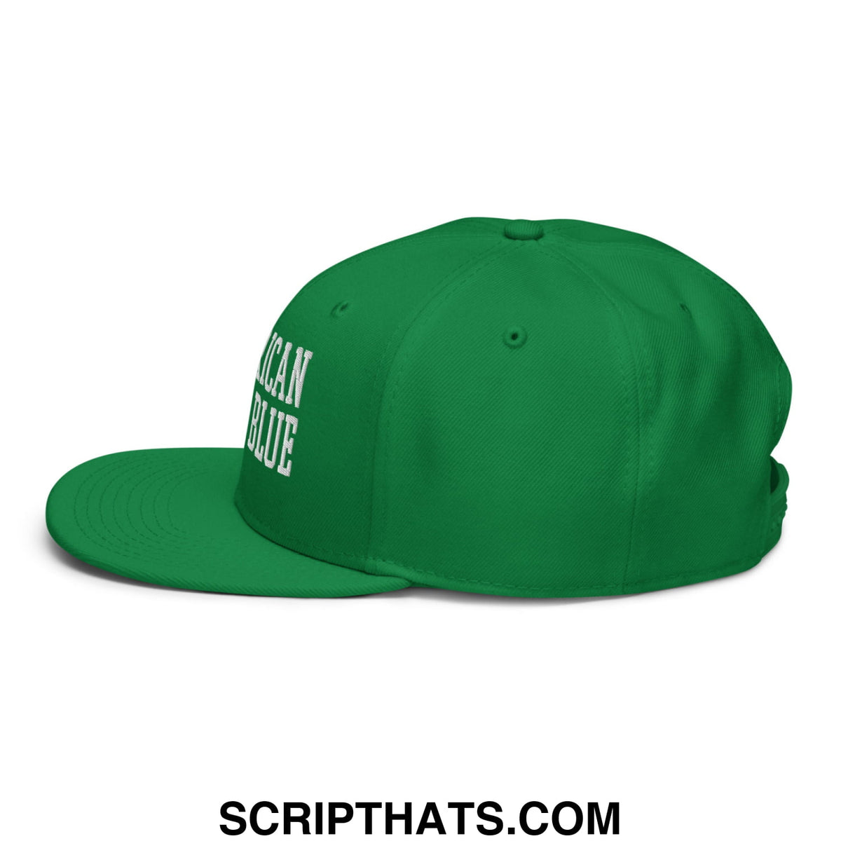 Green snapback cap with white embroidered mexican blue text on the side titled American flag blue Lincoln Memorial snapback hat
