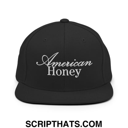 American Honey Embroidered Flat Bill Brim Snapback Hat Black