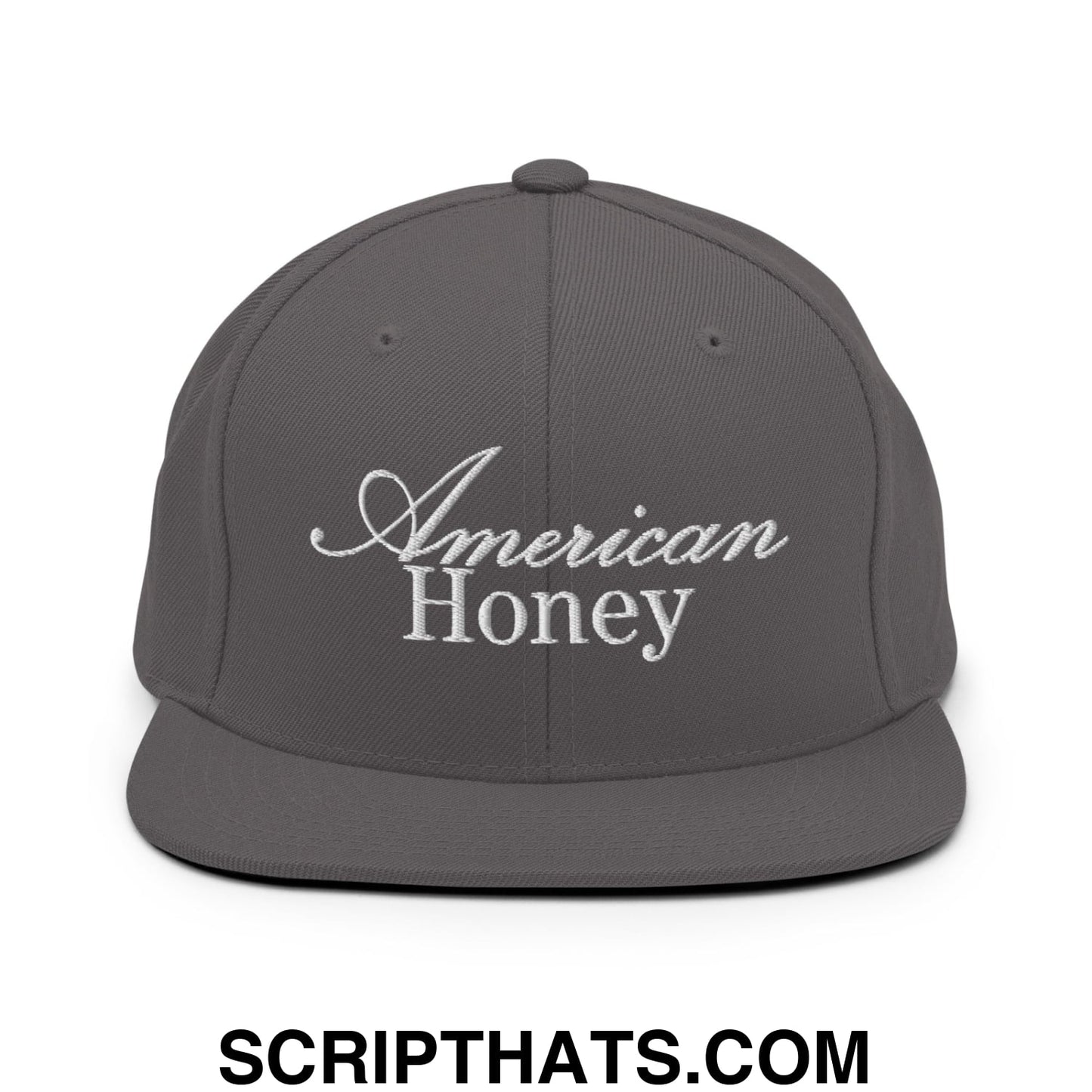American Honey Embroidered Flat Bill Brim Snapback Hat Dark Grey
