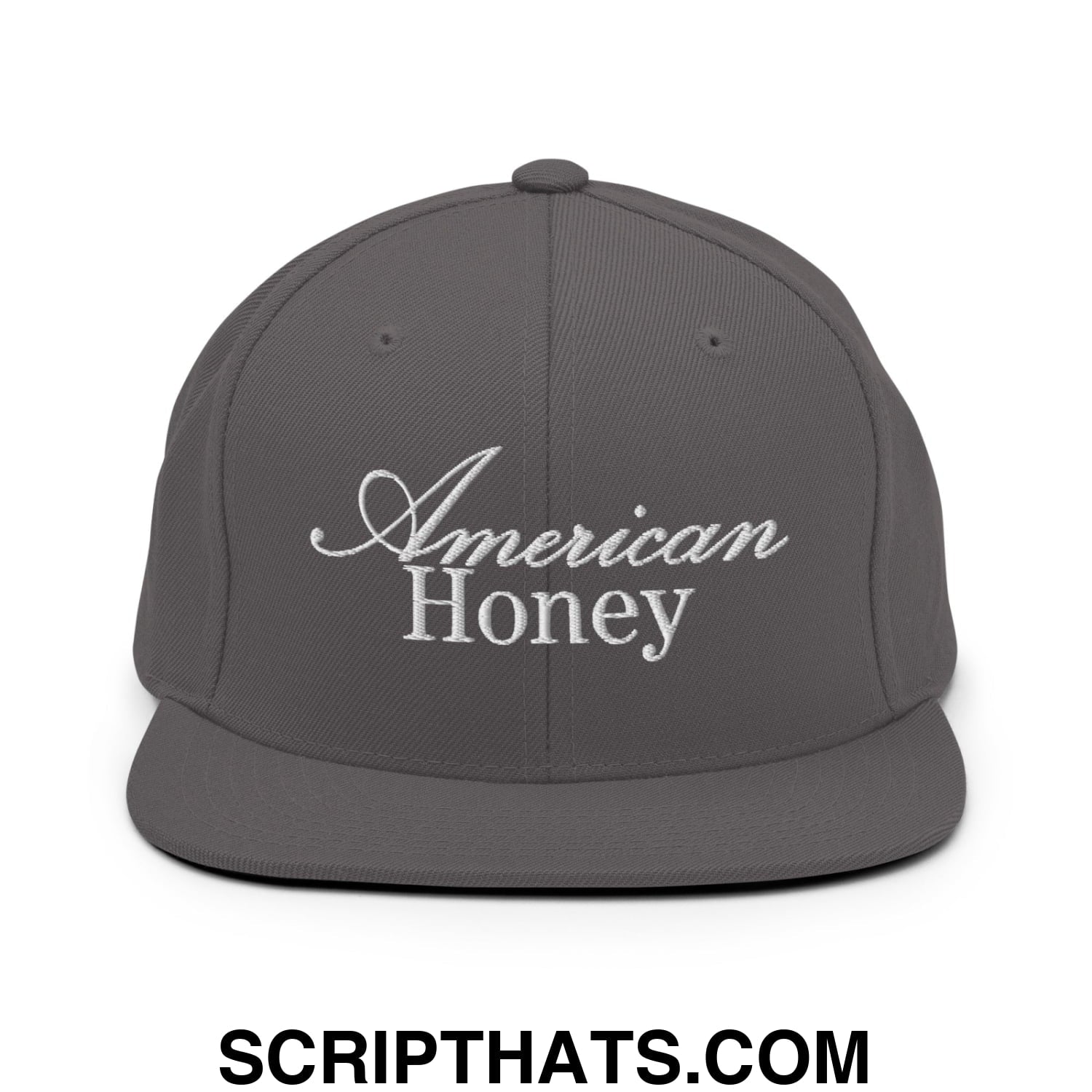 American Honey Embroidered Flat Bill Brim Snapback Hat Dark Grey