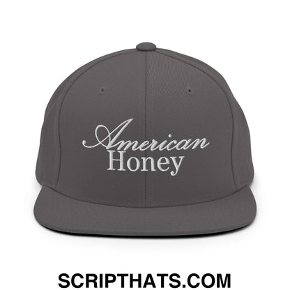 American Honey Embroidered Flat Bill Brim Snapback Hat Dark Grey