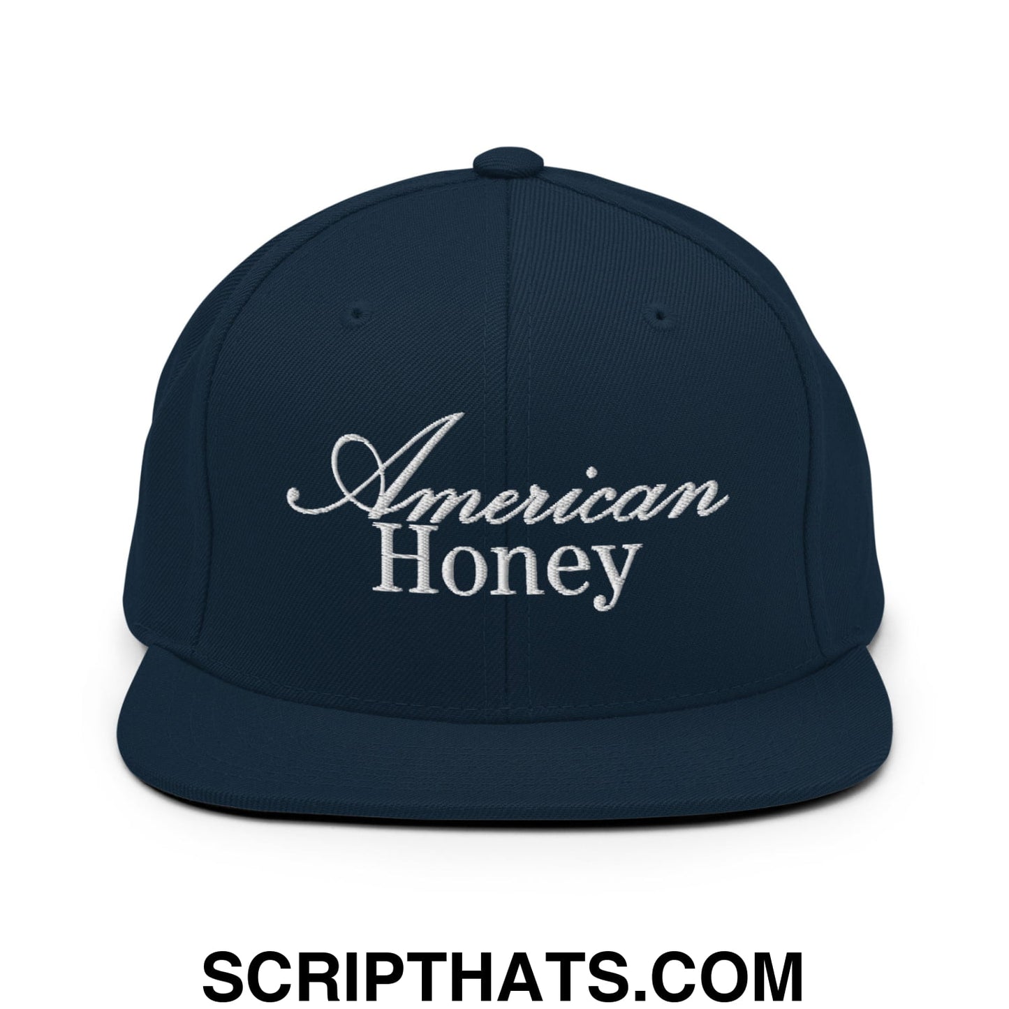 American Honey Embroidered Flat Bill Brim Snapback Hat Dark Navy